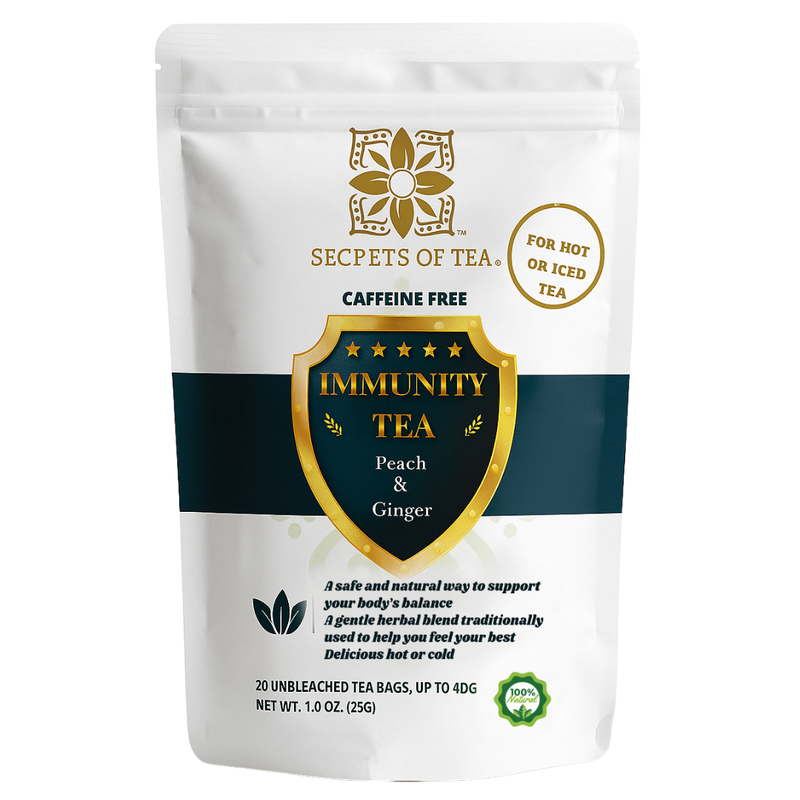 Immunity Tea- Peach: 40 Servings- USDA Organic - USDA Organic Herbal Tea by Secrets of Tea