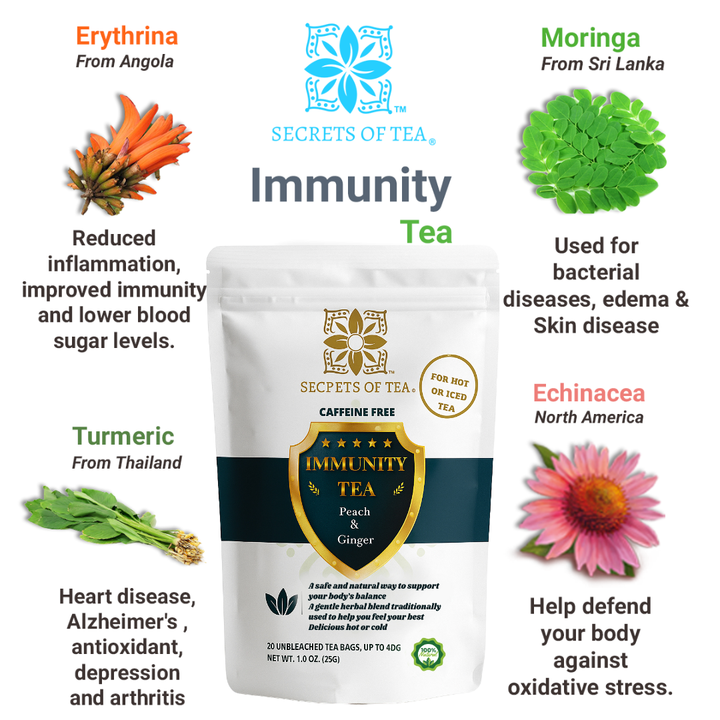 شاي المناعة - الخوخ: 40 حصة- عضوي من وزارة الزراعة الأمريكية