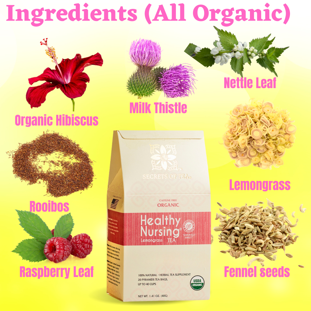 Healthy Nursing Lemongrass Lactation Tea-USDA Organic &amp; Caffeine Free- 40 Servings - Secrets Of Tea