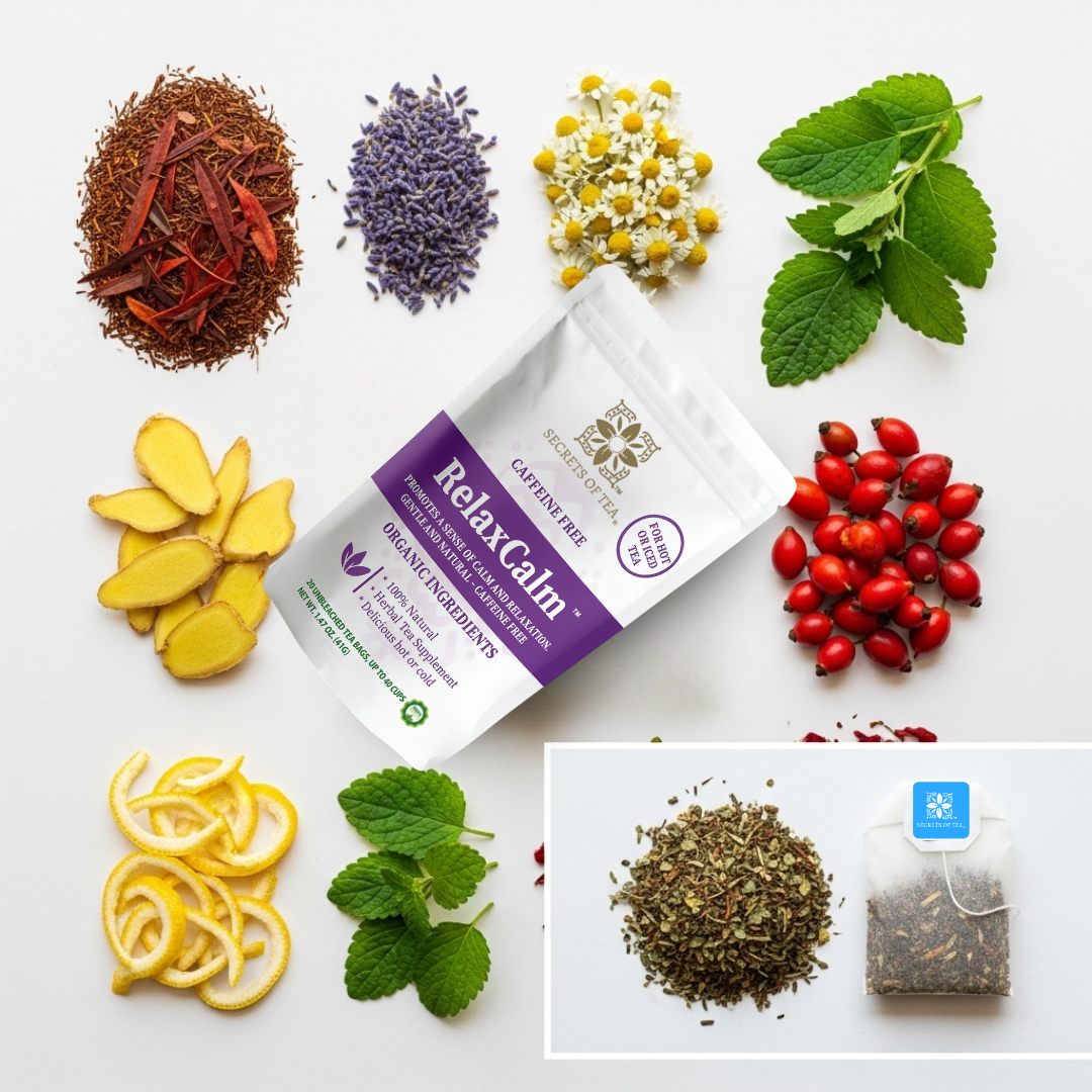 RelaxCalm Organic Herbal Tea, Lavender, Chamomile and Lemon Balm