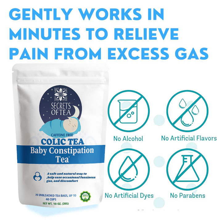 شاي أسرار الشاي لتخفيف الإمساك للأطفال - طبيعي خالٍ من الكافيين العضوي من وزارة الزراعة الأمريكية - شاي لمغص الأطفال والغازات وحمض الجزر - ما يصل إلى 80 حصة - 20 عددًا (عبوة واحدة)
