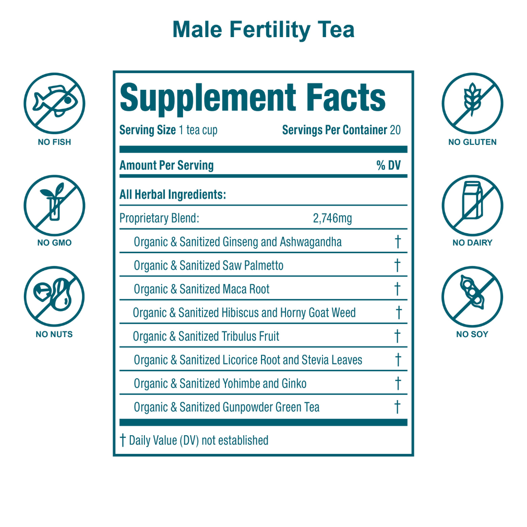 Male Fertility Tea – Herbal Blend with Maca, Ashwagandha & horny Goat weed| Supports Fertility, Energy & Vitality | Organic & Caffeine-Free