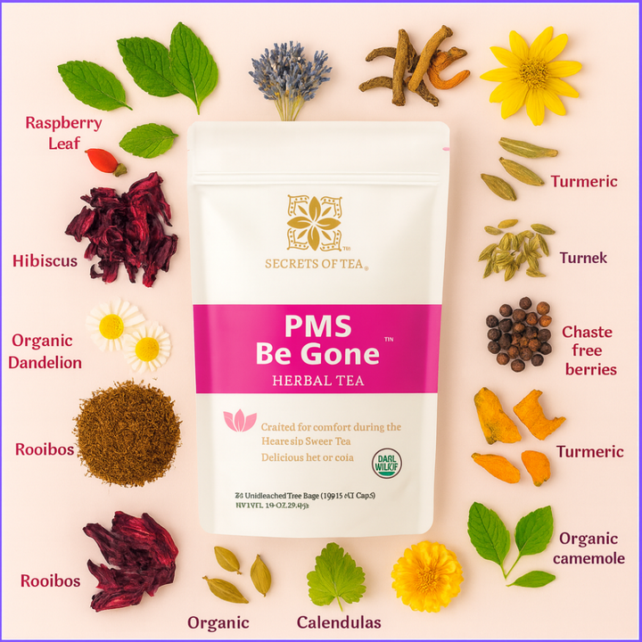 Secrets of Tea PCOS & PMS Herbal Support Tea for Women – Wellness & Balance Blend, 30-Day Supply