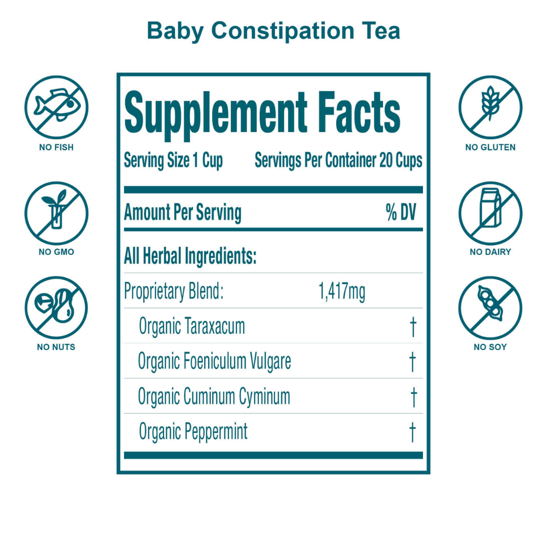 شاي أسرار الشاي لتخفيف الإمساك للأطفال - طبيعي خالٍ من الكافيين العضوي من وزارة الزراعة الأمريكية - شاي لمغص الأطفال والغازات وحمض الجزر - ما يصل إلى 80 حصة - 20 عددًا (عبوة واحدة)