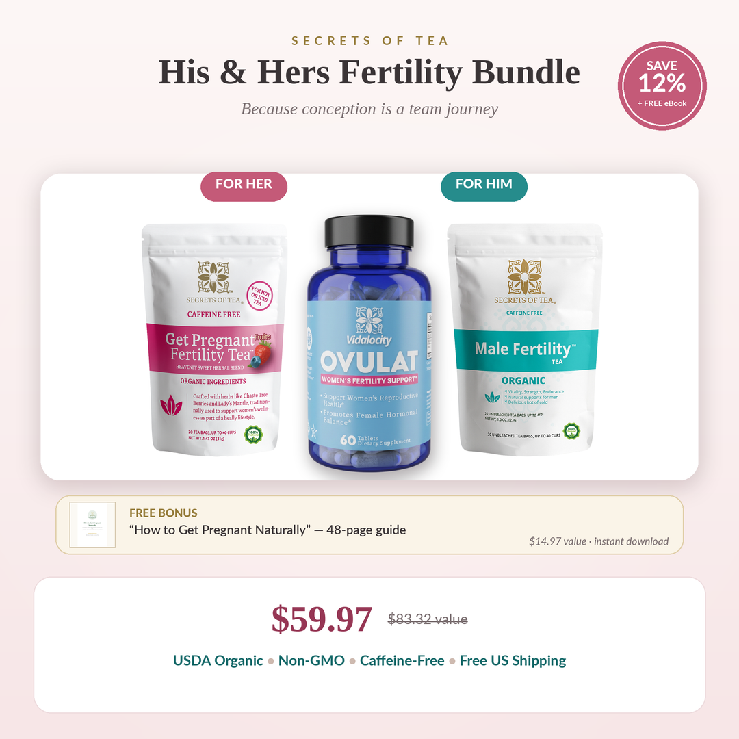 His &amp; Hers Fertility Bundle - Get Pregnant Tea, Ovulat, Male Fertility Tea, free eBook, Save 12%