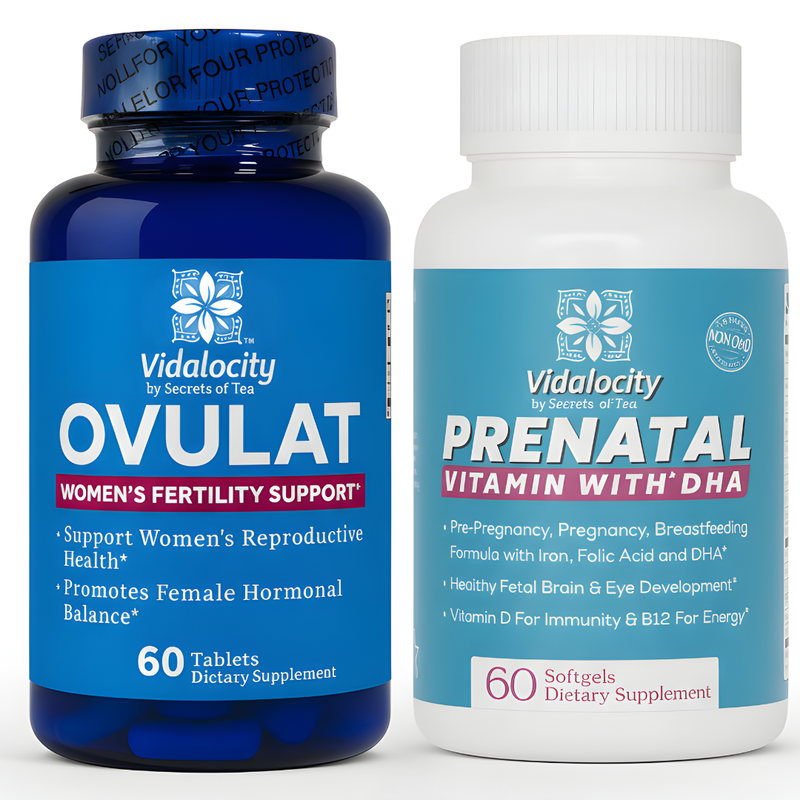 Complete Fertility to Pregnancy Bundle – Ovulat + Prenatal Vitamin with DHA - USDA Organic Herbal Tea by Secrets of Tea