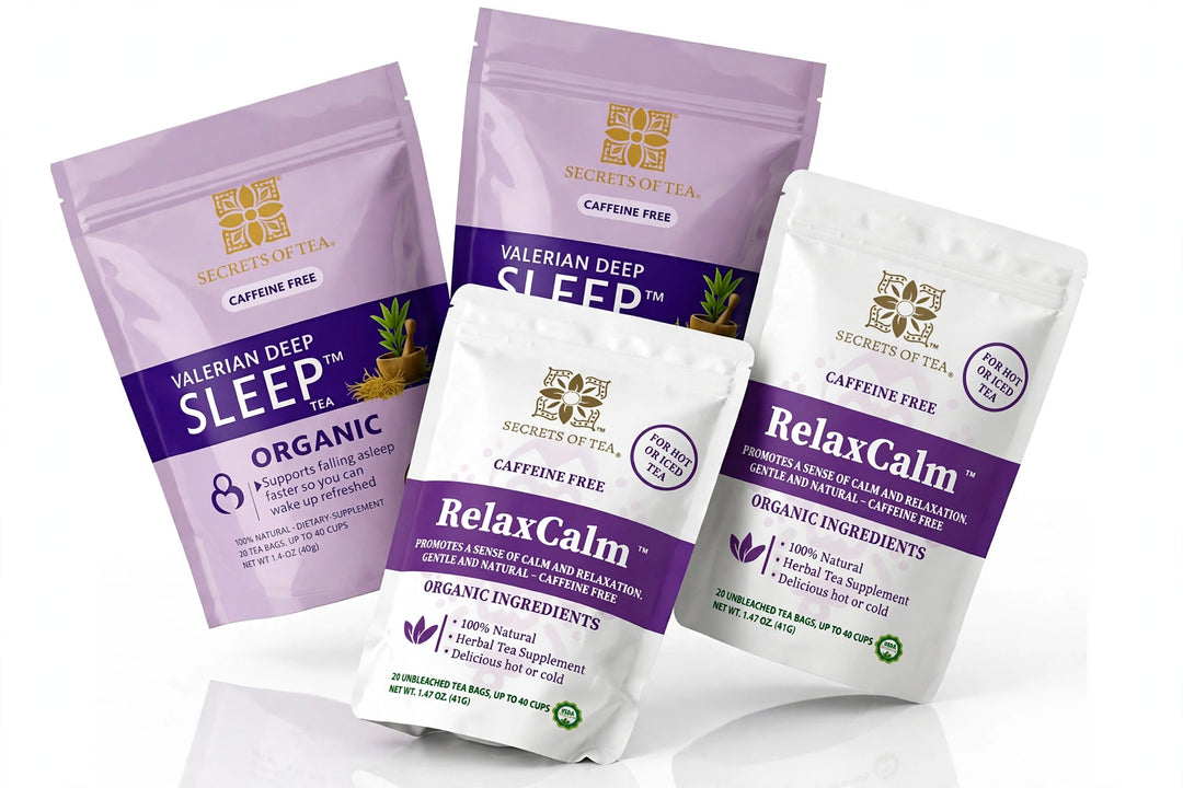 Deep Sleep and Calm Kit, Valerian Deep Sleep Tea and RelaxCalm Tea by Secrets of Tea
