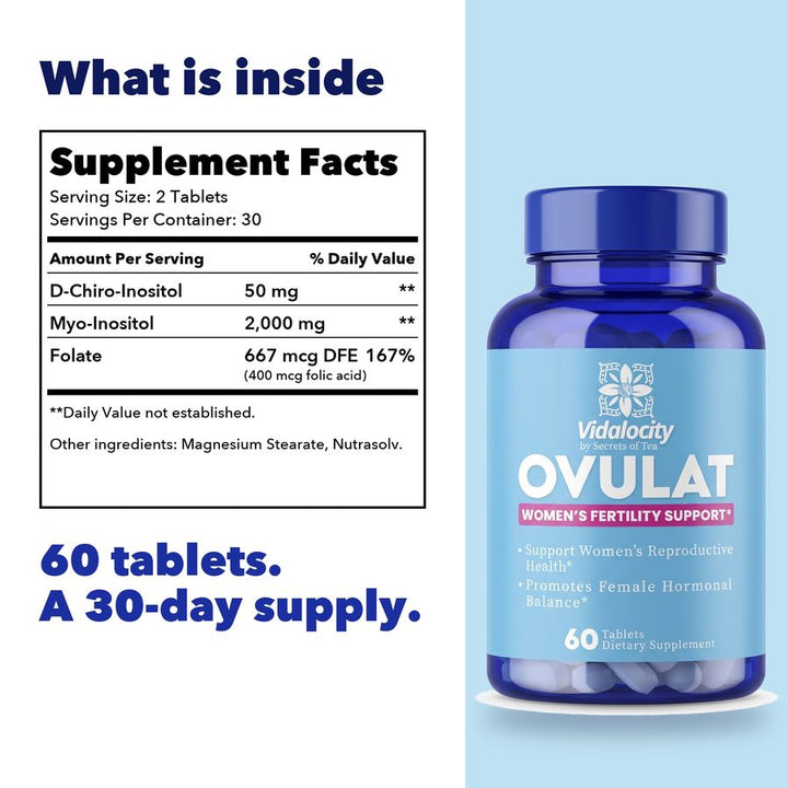 Ovulat Supplement Facts panel, 60 tablets, a 30 day supply